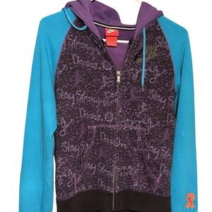 Nike Womens Full Zip Hoodie Purple Teal Stay Strong Dance On Graphic Small